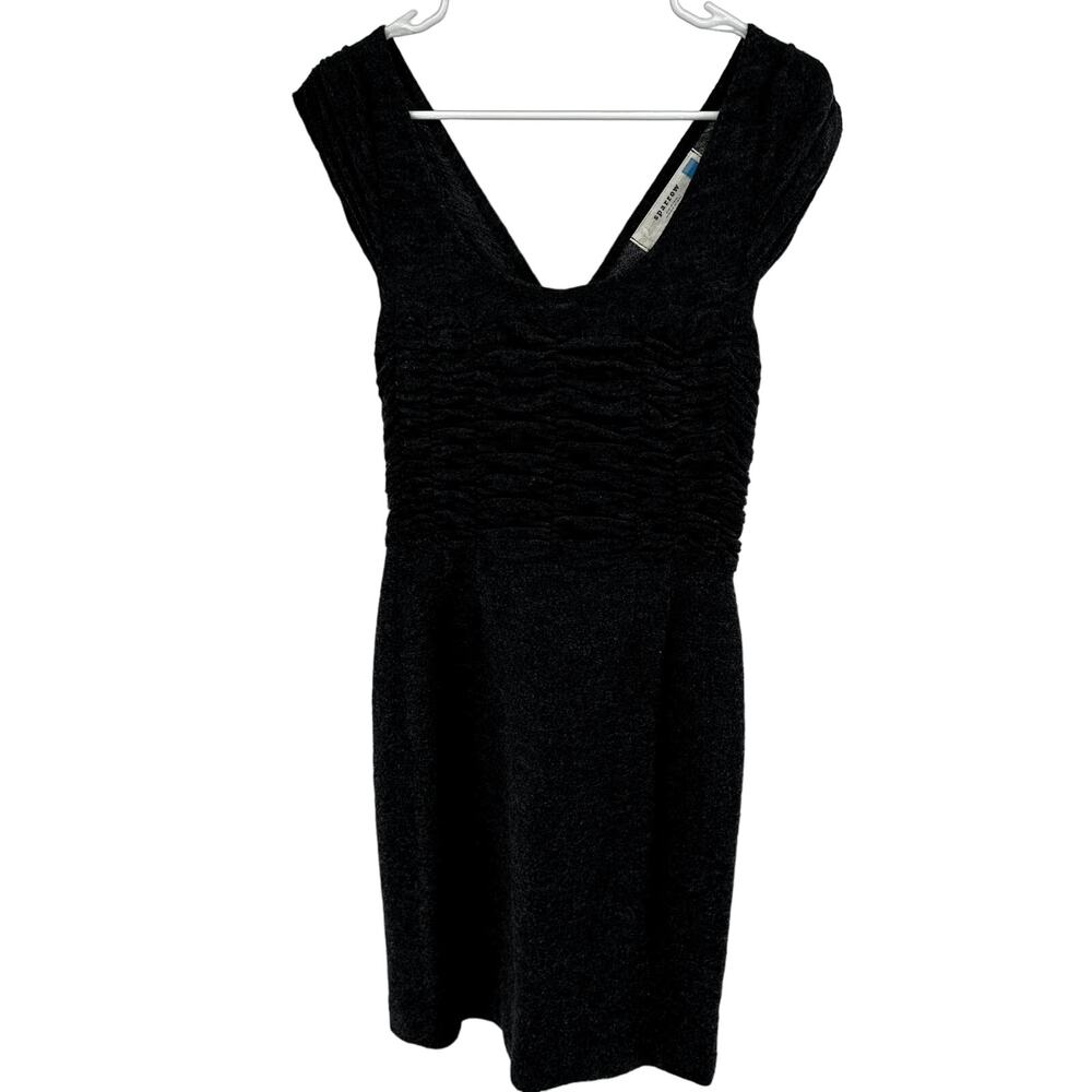 Anthropologie Sparrow 100% Merino Wool Dress Ruched Cinch Mini Deep V Gray Small
